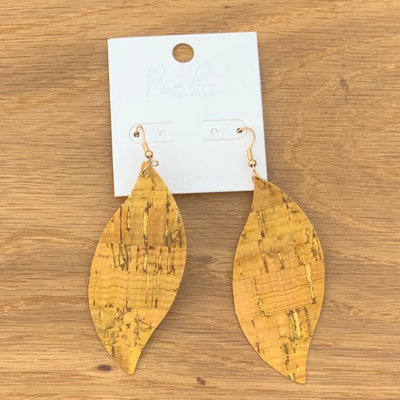 WAVE MARQUISE CORK DROP EARRINGS ~ MUSTARD - Picture 1 of 2